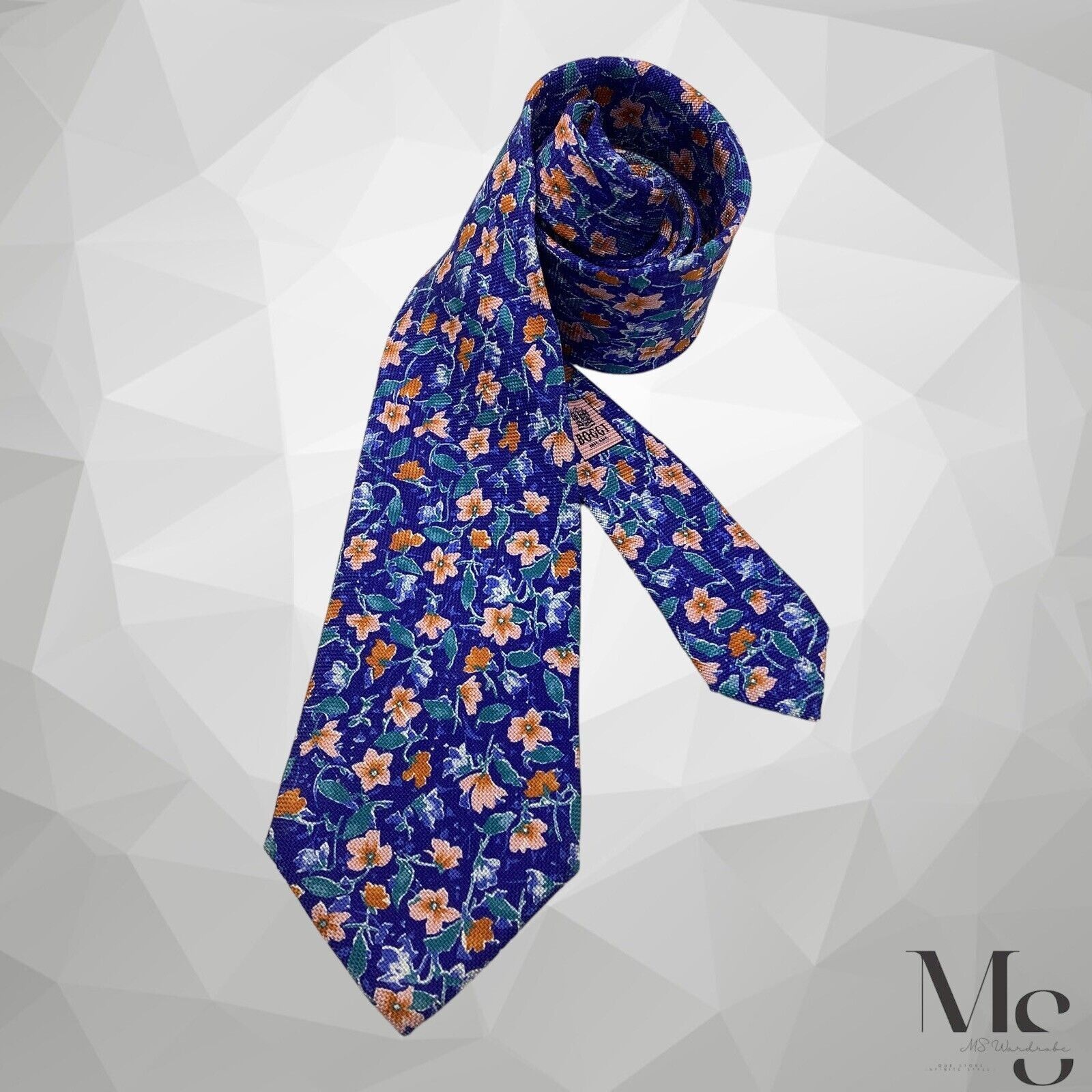 Boggi BOGGI MILANO XL Blue Floral Luxury Silk Tie Made In Italy W: Size ONE SIZE - 2 Thumbnail