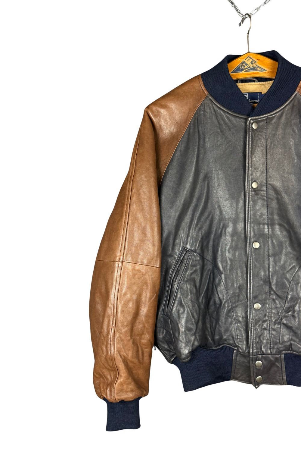 Polo Ralph Lauren PRL 90s Full-Leather Varsity (Black/Tan) Hong Kong Made Size US M / EU 48-50 / 2 - 7 Thumbnail
