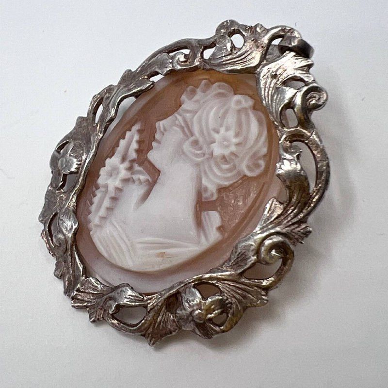 Vintage Vintage 925 Sterling Silver Shell Cameo Pin Brooch Pendant Size ONE SIZE - 8 Thumbnail