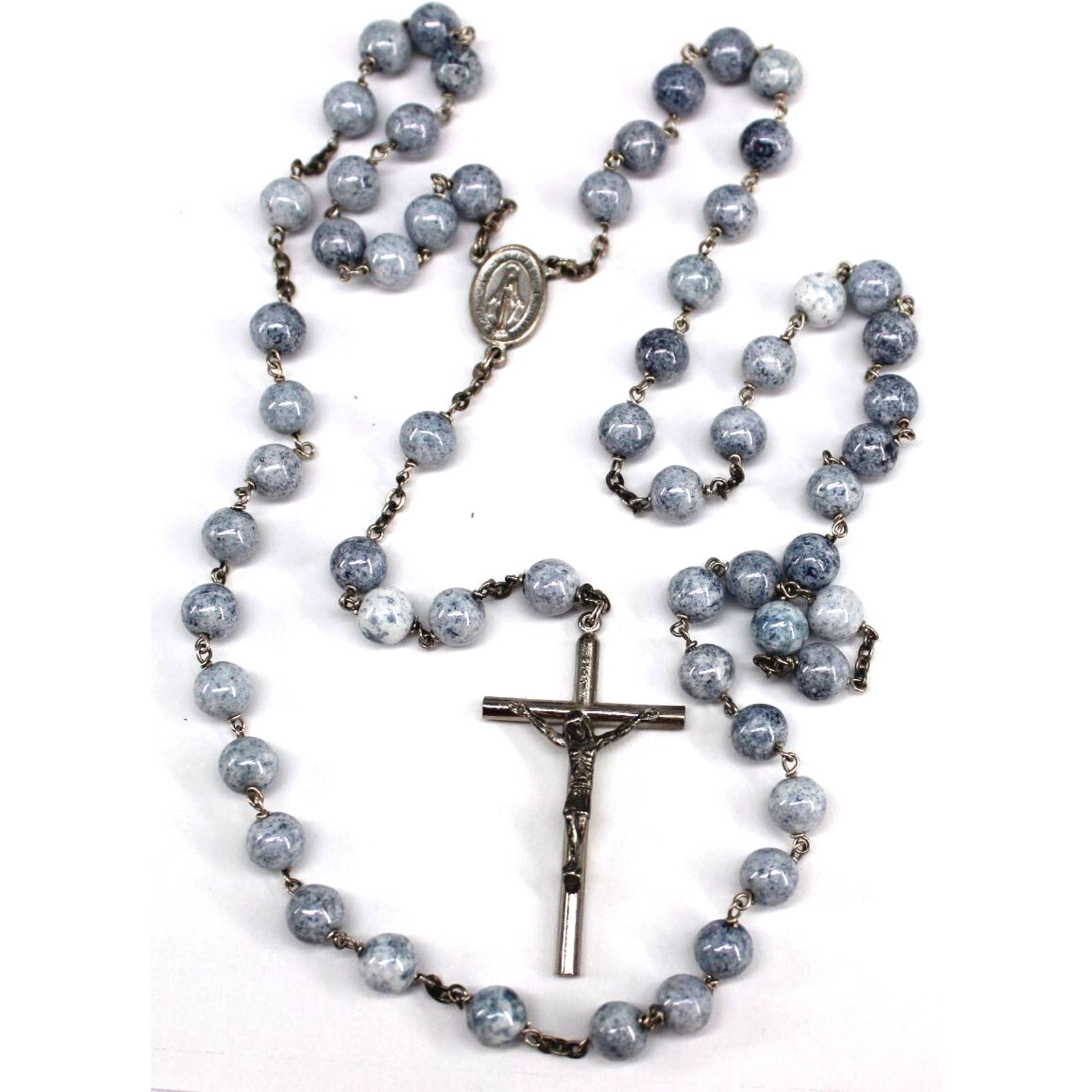 Other Pale Blue Lace Agate Catholic Crucifix 28" Necklace Rosary Size ONE SIZE - 1 Thumbnail