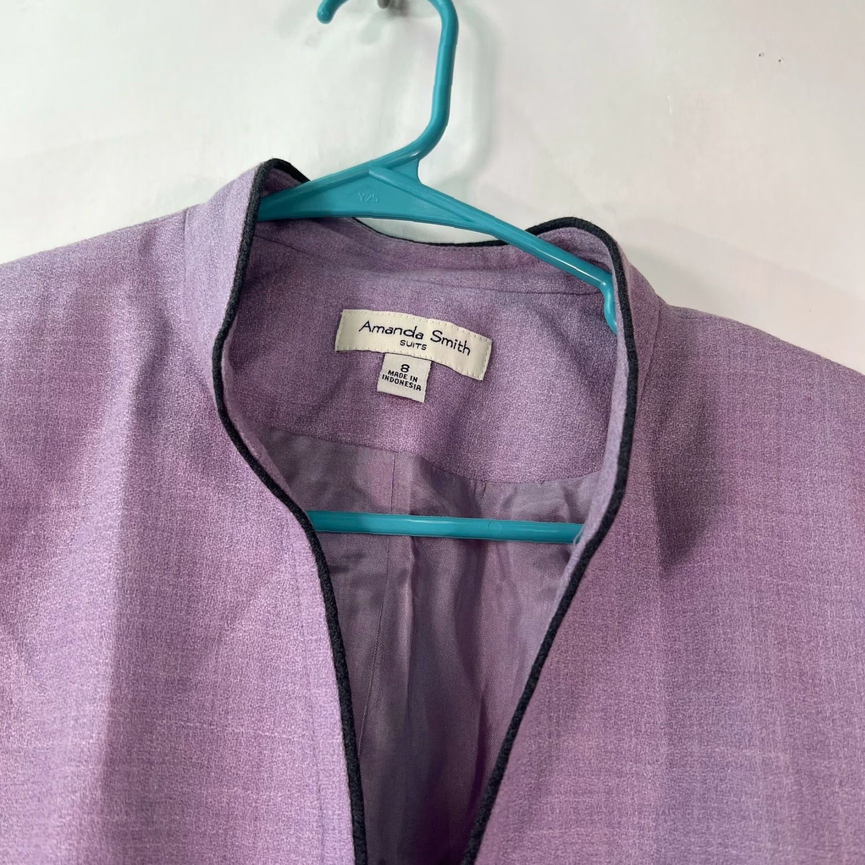 Vintage Amanda Smith Womens Blazer 8 Purple Wool Open Front Long Sleeve Solid 100% Wool 23 In Chest 40 In Classic Casual Formal Womens Size M / US 6-8 / IT 42-44 - 3 Thumbnail