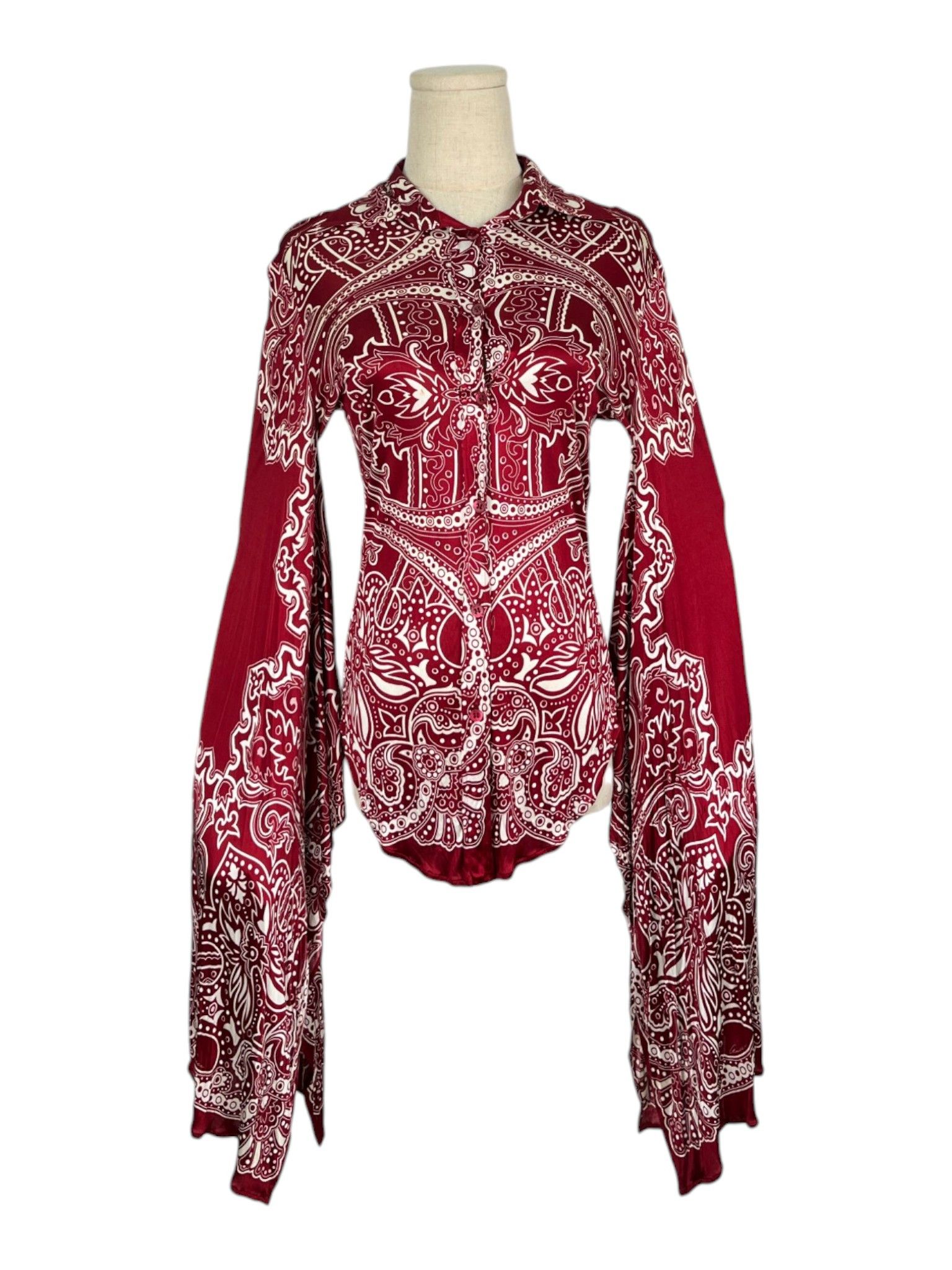 Gucci Gucci Burgundy Paisley Print Bell Sleeve Blouse Size M / US 6-8 / IT 42-44 - 1 Thumbnail