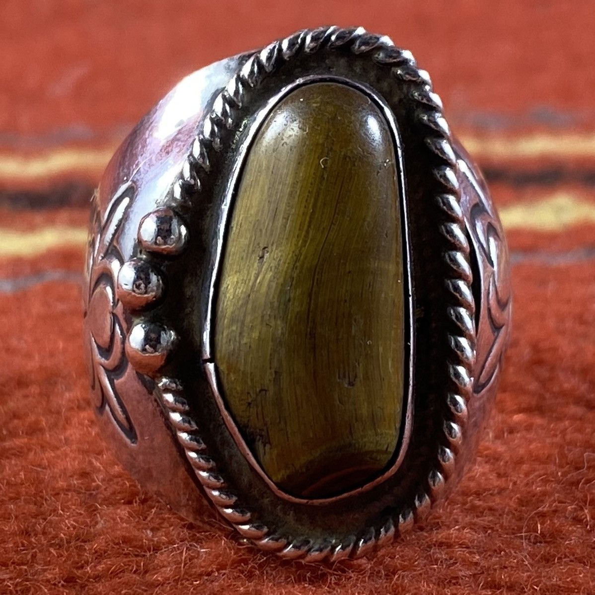 Kapital × Vintage Vtg 60s 70s Navajo Sterling Silver Tigers Eye Signet Ring Size ONE SIZE - 3 Thumbnail
