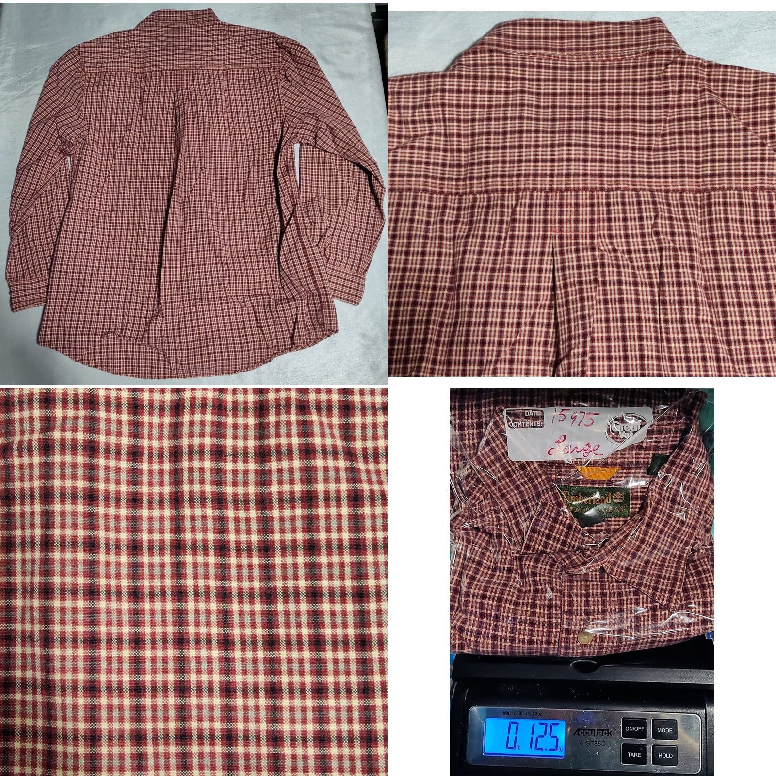Timberland TIMBERLAND WEATHER GEAR Men Large Burgundy Check 100% Cotton Button-Up Shirt Size US L / EU 52-54 / 3 - 10 Thumbnail