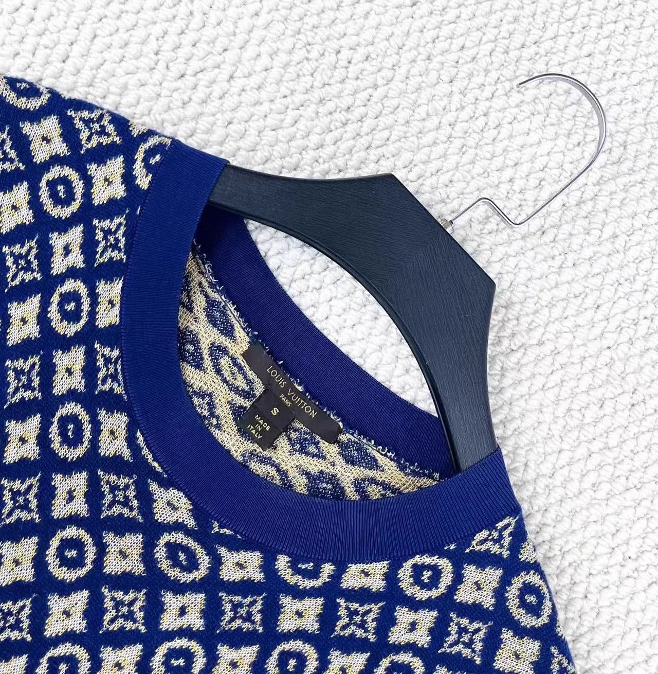 Louis Vuitton LV Navy Blue Monogram Silk Cashmere Midi Mermaid Dress S Size S / US 4 / IT 40 - 3 Thumbnail