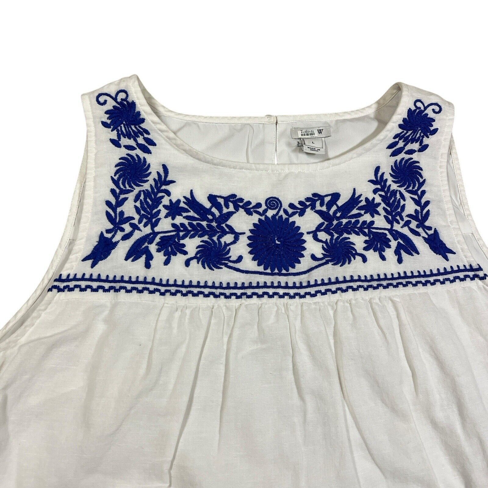 J.Crew J.Crew White Blue Embroidered Linen Sheath Dress Size Large Size L / US 10 / IT 46 - 3 Thumbnail