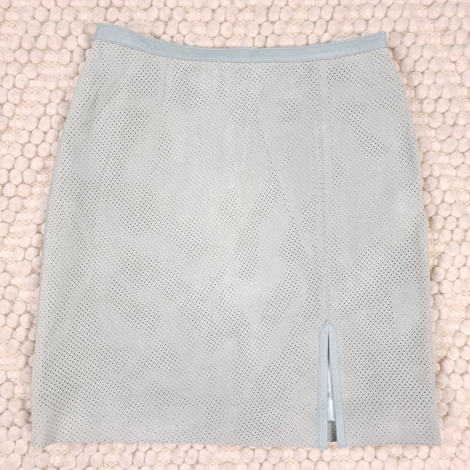 Other Vintage Paolo Santini Perforated Suede Leather Skirt Blue Size 29" - 6 Thumbnail