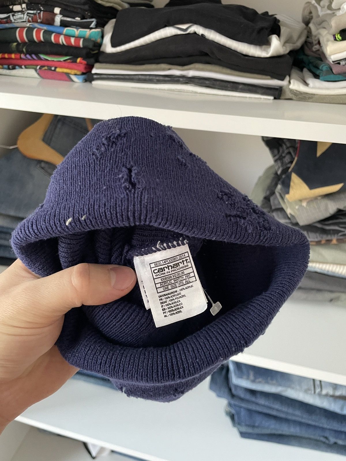 Carhartt Carhartt Acrylic Beanie Hat Distressed Ripped Washed Fade Size ONE SIZE - 4 Thumbnail
