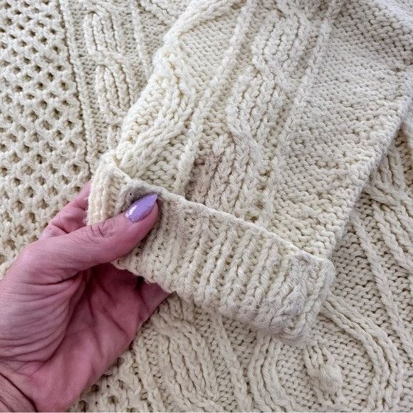 Handmade Hand Knit Cream Fisherman Cable Knit Wool Sweater Size US S / EU 44-46 / 1 - 5 Thumbnail