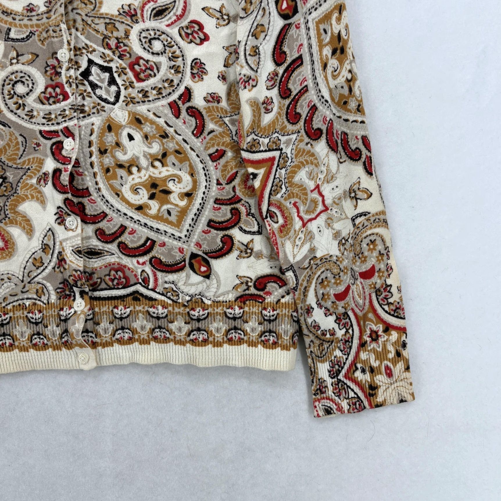 Croft & Barrow Croft & Barrow Cardigan Sweater Womens Large Multicolor Paisley 100% Cotton Boho Knit Slim Crew Neck Long Sleeve Casual Size L / US 10 / IT 46 - 3 Thumbnail