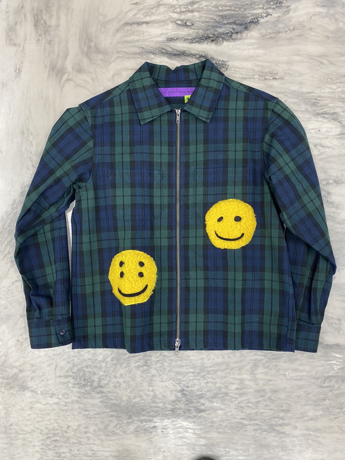 Image of Cactus Plant Flea Market Check Zip Up Plaid Work Jacket in Blue, Men's (Size Small)