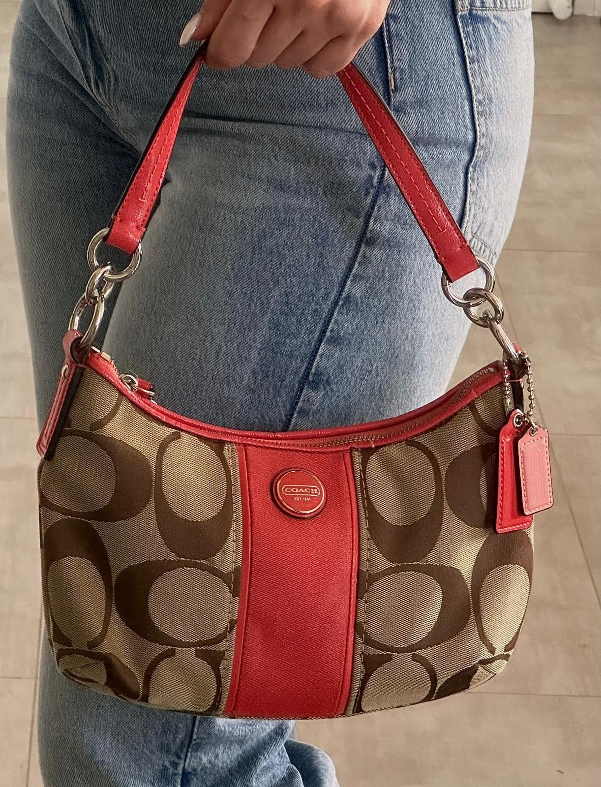 Coach Coach Signature Stripe Red Patent Leather Wristlet Bag Size ONE SIZE - 1 Thumbnail