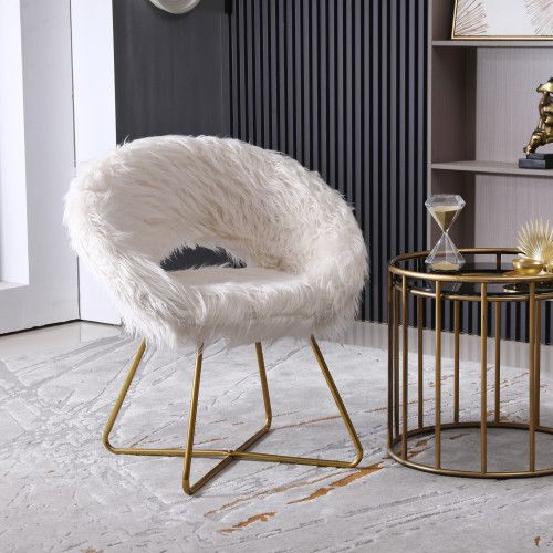 Designer × Homemade Slatina Faux Fur Upholstered Accent Chair, White Size US L / EU 52-54 / 3 - 7 Thumbnail
