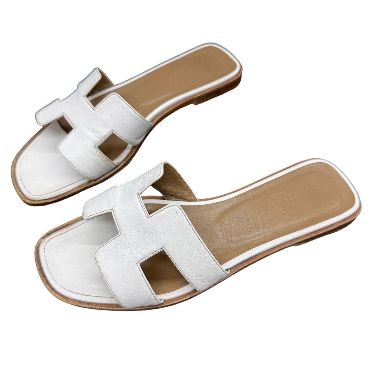 Hermes Hermès White Leather Oran Sandals Size 37.5 Size US 7.5 / IT 37.5 - 1 Thumbnail