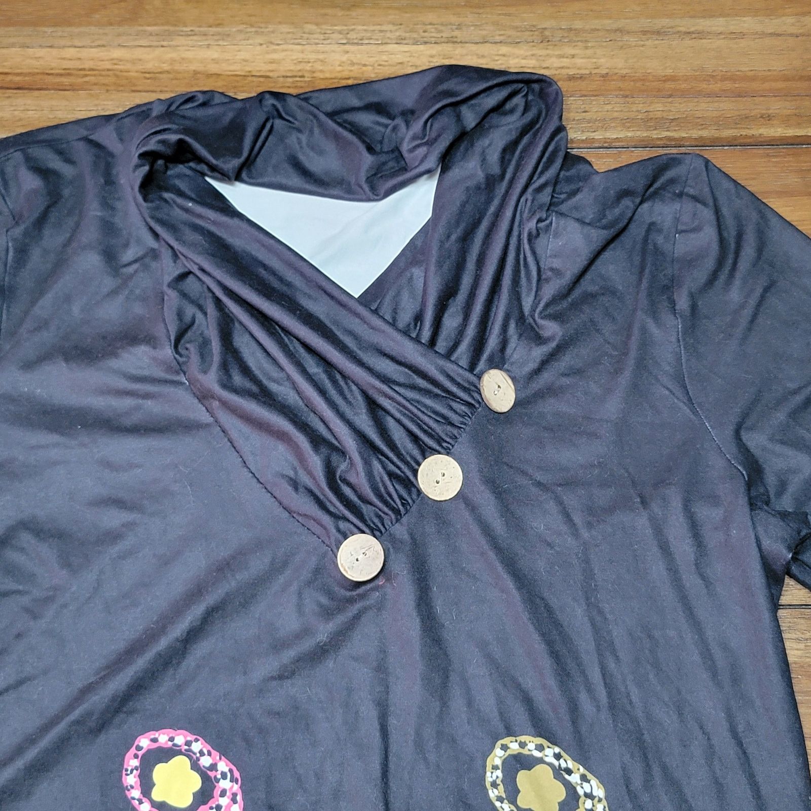 Other Black LS w/ Multi-Color Flowers Boho Style Blouse - Size XL Size XL / US 12-14 / IT 48-50 - 2 Thumbnail