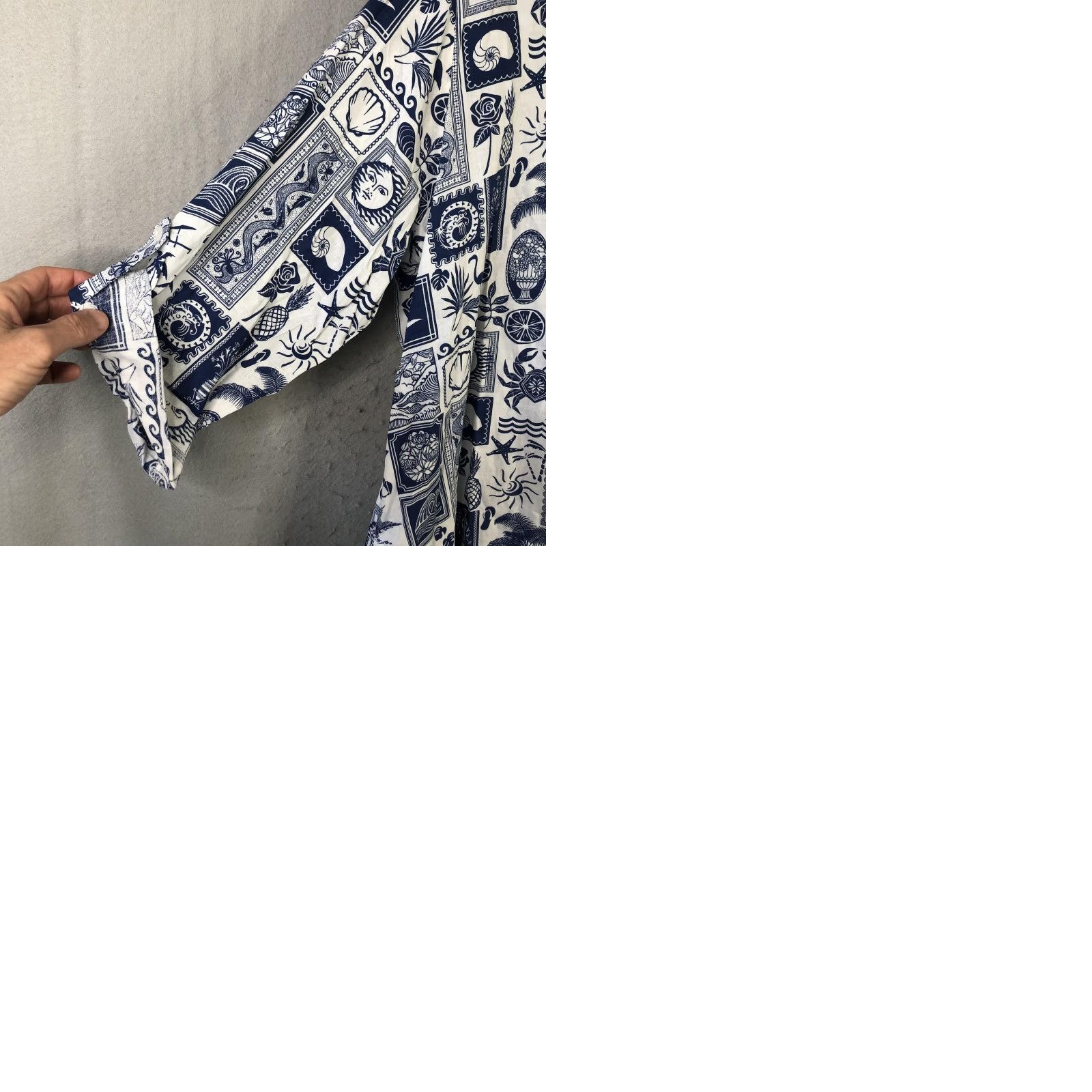 Vintage JANE + DELANCEY Shirt Womens 2X Blue Nautical Print Linen Blend Tunic Beachy Size XXL / US 16-18 / IT 52-54 - 12 Thumbnail