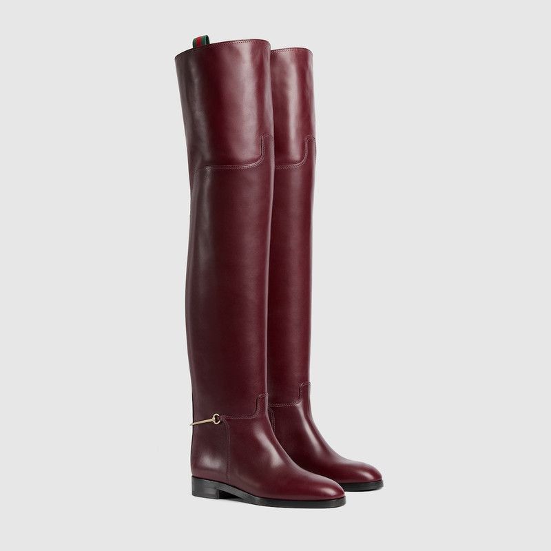 Gucci o1loc1c0226 Women's Slim Horsebit Knee-High Boots Bordeaux Size US 9 / IT 39 - 2 Thumbnail