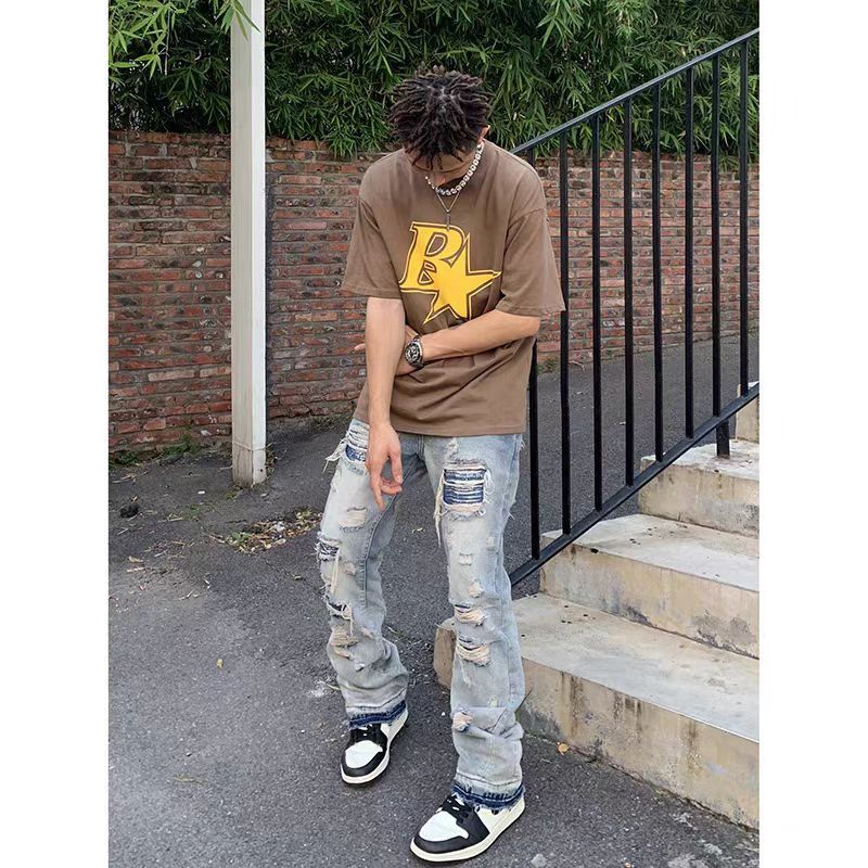 Japanese Brand × Jean Distressed washed ripped hip-hop baggy slightly flared jeans Size US 34 / EU 50 - 4 Thumbnail