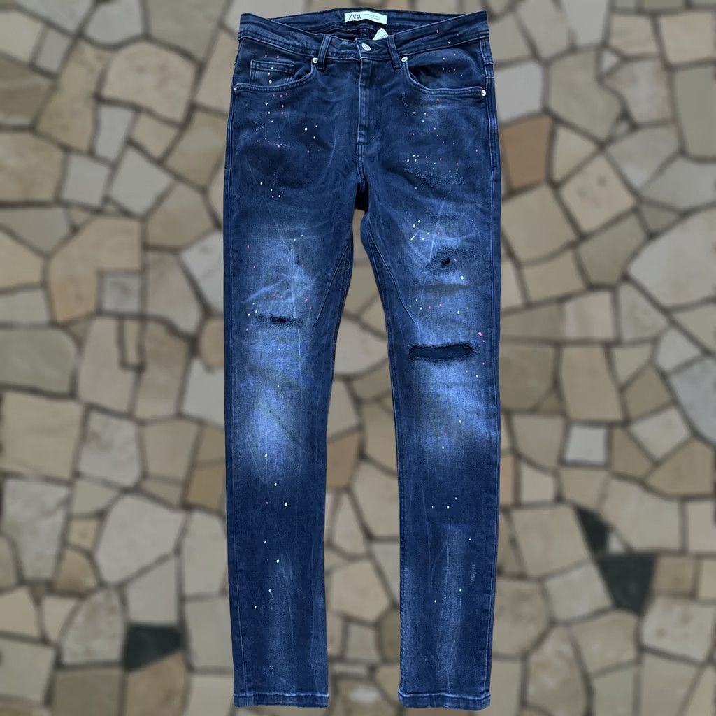 Zara VINTAGE Zara Jeans Men’s 31x32 Black Distressed Skinny Denim Paint Splatters C25 Size US 31 - 1 Thumbnail