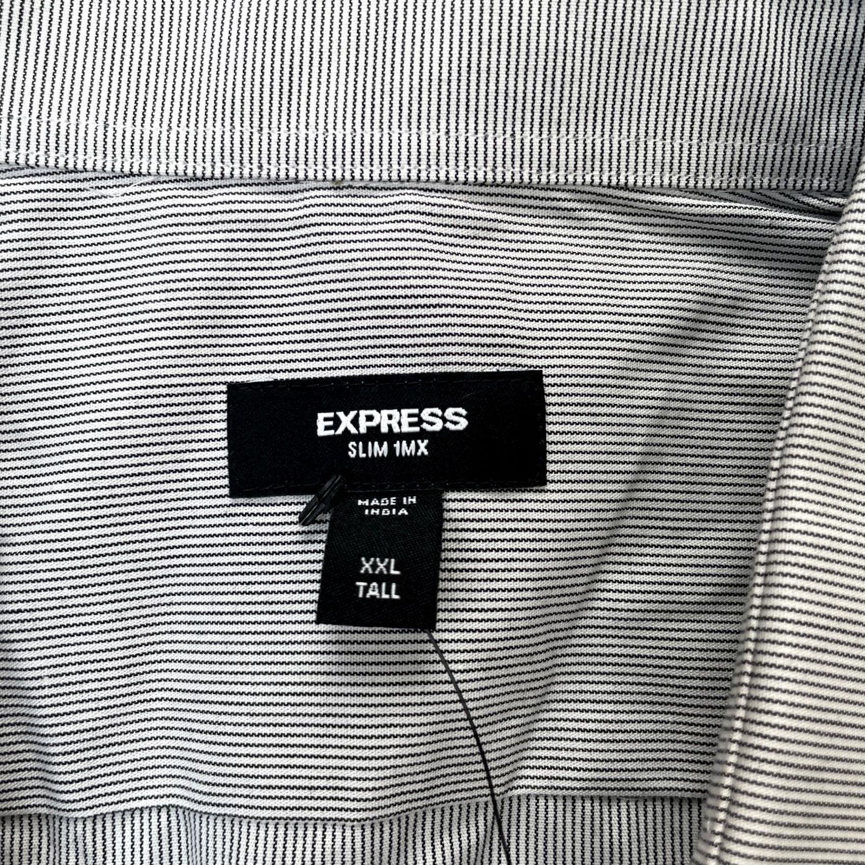Express Express Shirt Mens XXL Tall Gray Striped Cotton Stretch Formal Slit Button Collar Dress Shirt Size 48R - 3 Thumbnail