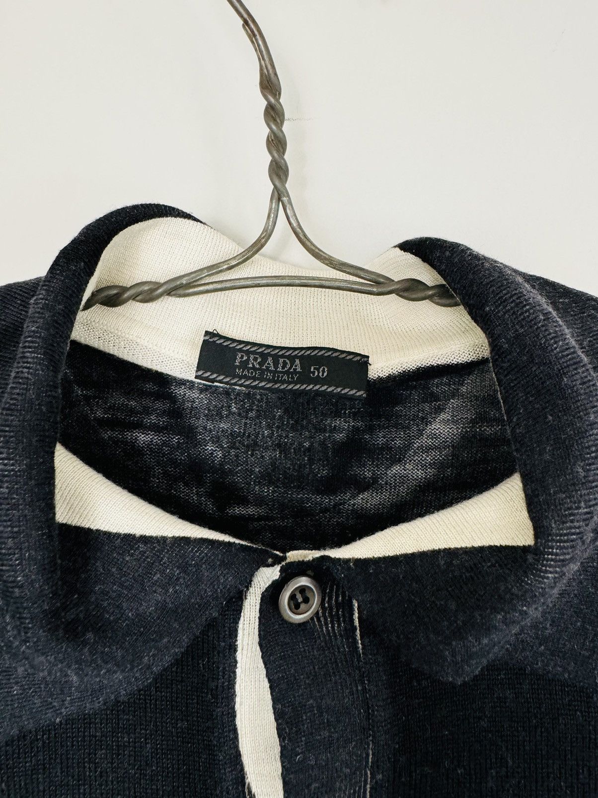 Prada Prada Black knit Polo w/white contrast overydye paint effect Size US M / EU 48-50 / 2 - 3 Thumbnail
