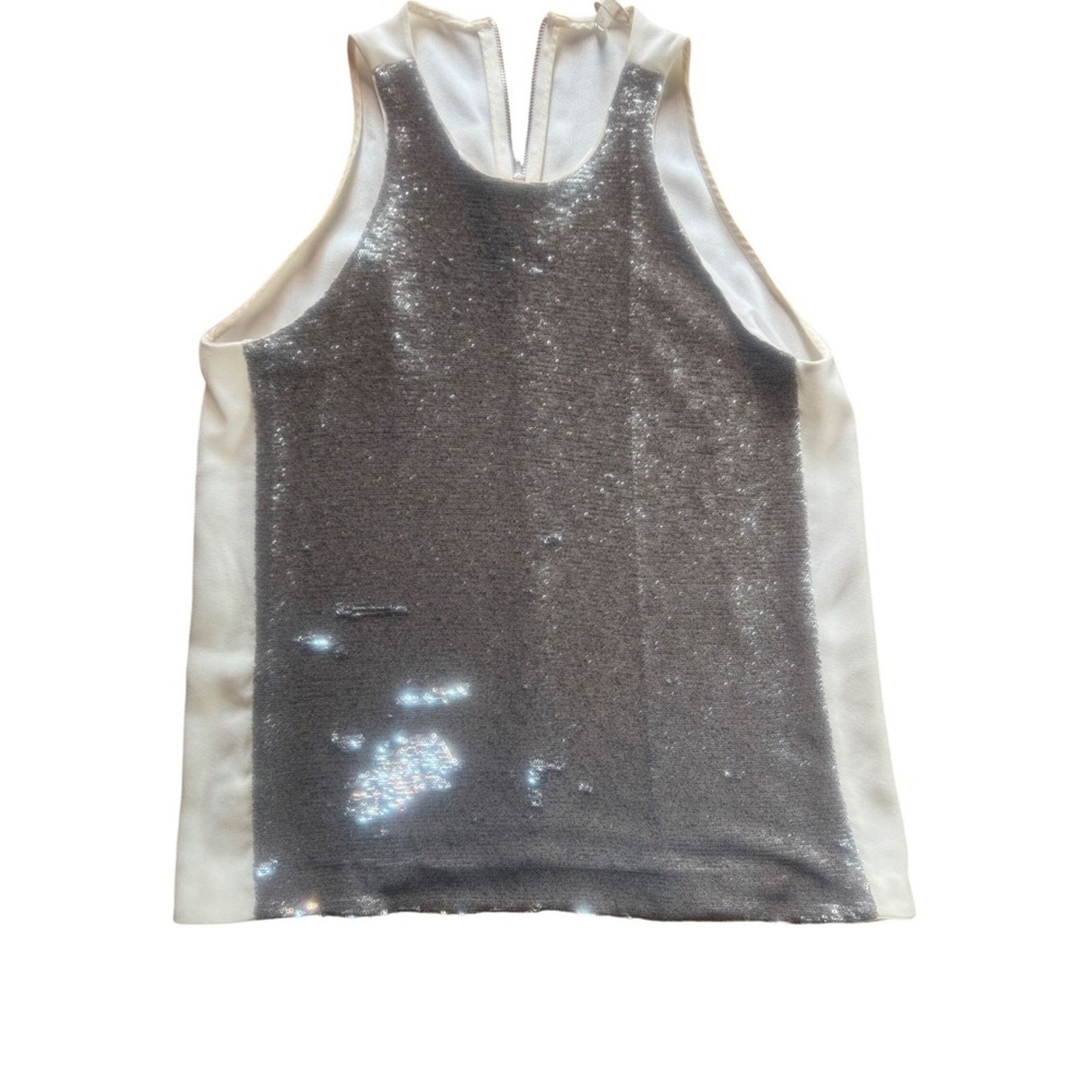 Maje Maje Paris Silver Sequin Top with Satin Sides Size M / US 6-8 / IT 42-44 - 4 Thumbnail