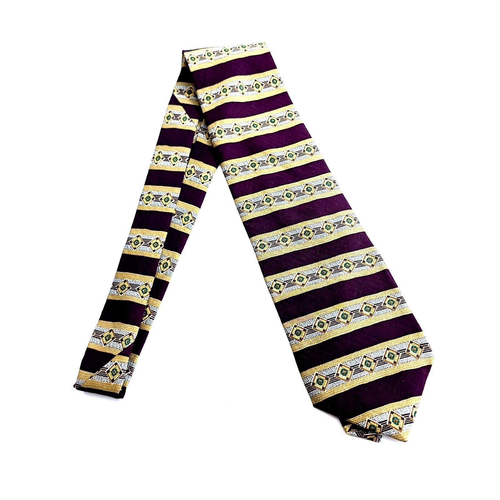 Kenneth Cole Kenneth Cole Maroon Tan Abstract Striped Print Wide Silk Tie Size ONE SIZE - 6 Thumbnail