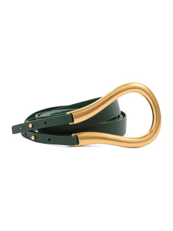 image of Bottega Veneta Raintree Green Horseshoe Buckle Belt Medium, Women's