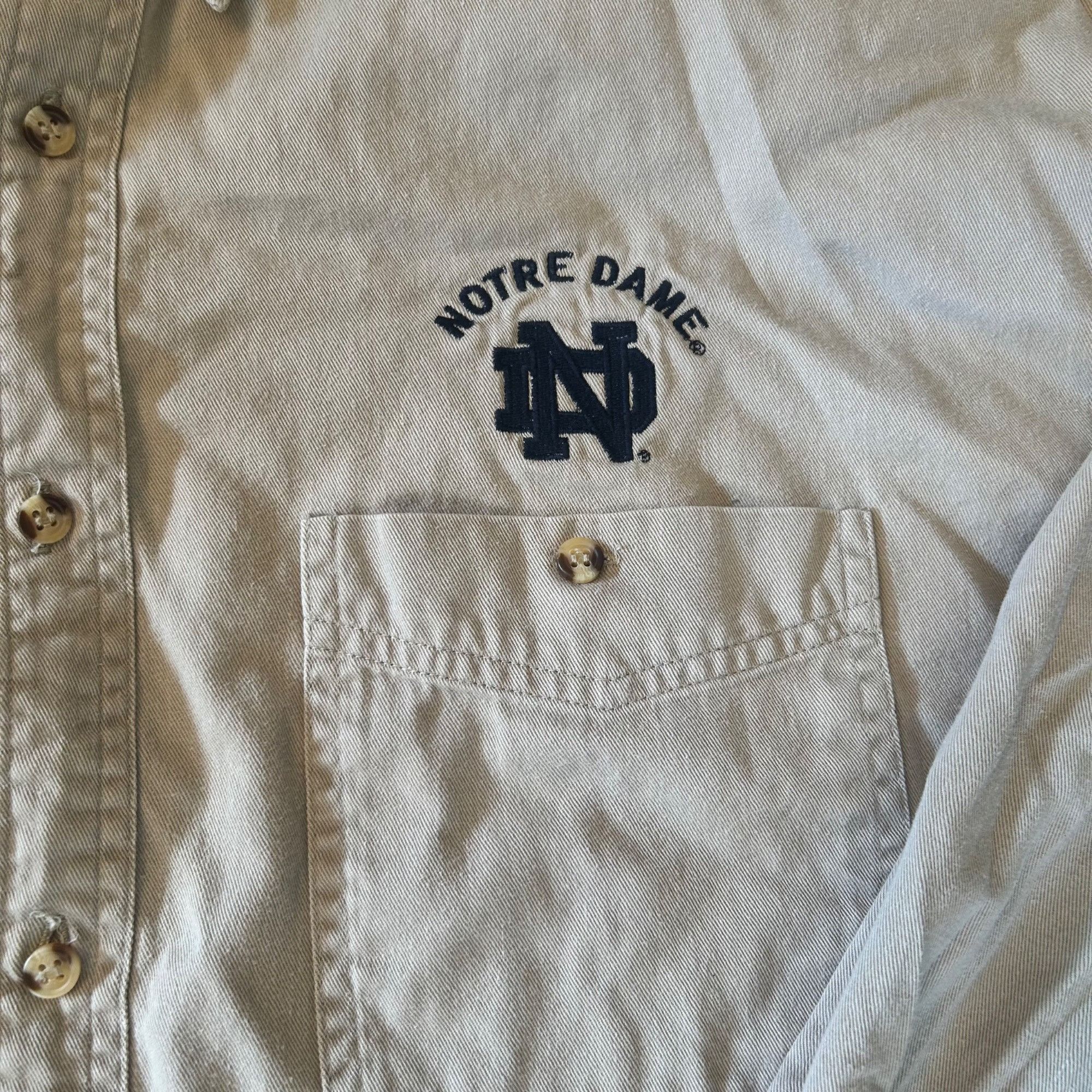 Vintage Vintage Khaki Denim Embroidered Notre Dame Button Down Shirt Size US XL / EU 56 / 4 - 5 Thumbnail