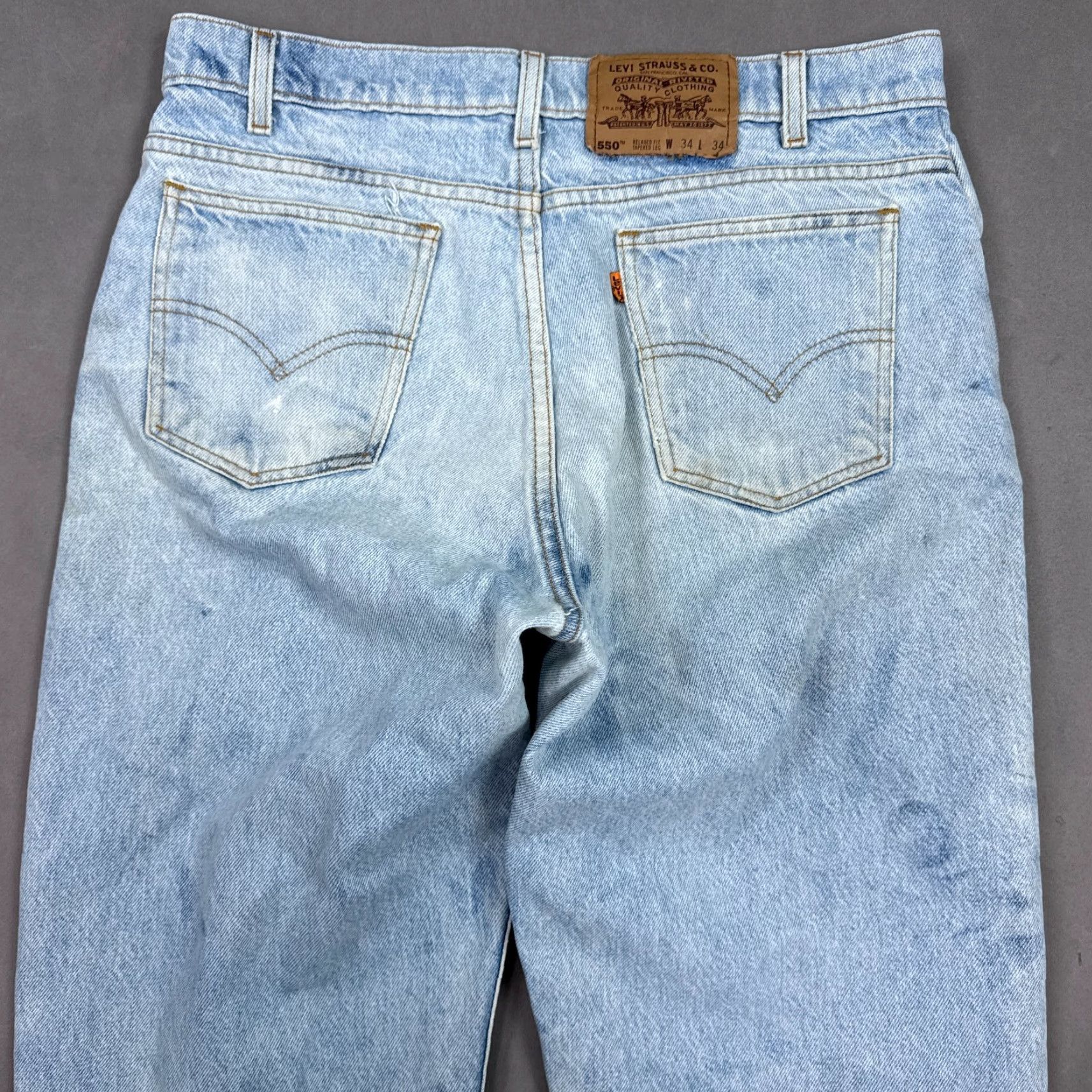 Levi's VINTAGE Levi's 550 Jeans Mens 34x34 90s Orange Tab Bleached Distressed Blue Pant Jeans Size US 34 / EU 50 - 6 Thumbnail