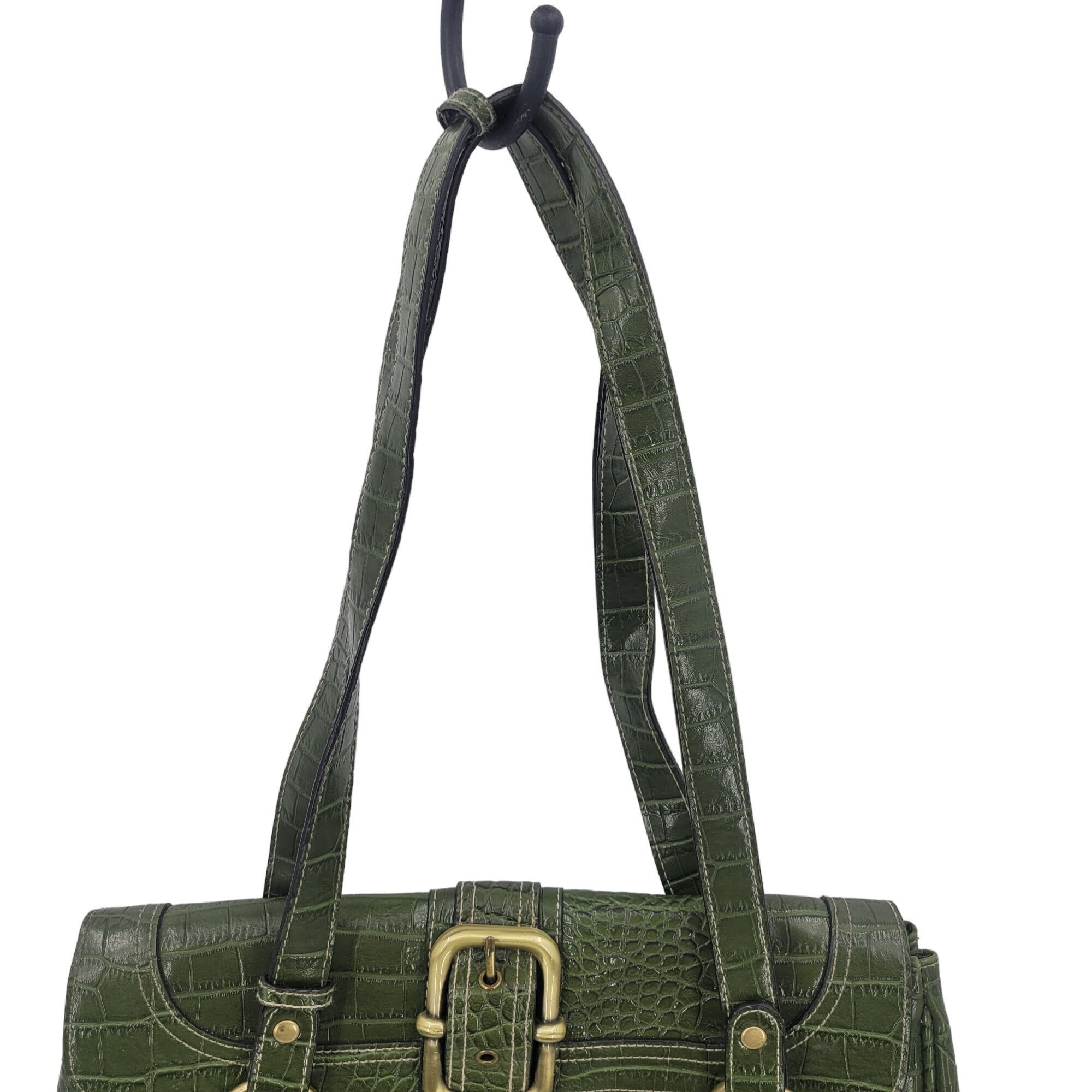 Vintage Vintage Green Vegan Faux Croc Shoulder Bag Satchel Gold Buck Size ONE SIZE - 10 Thumbnail