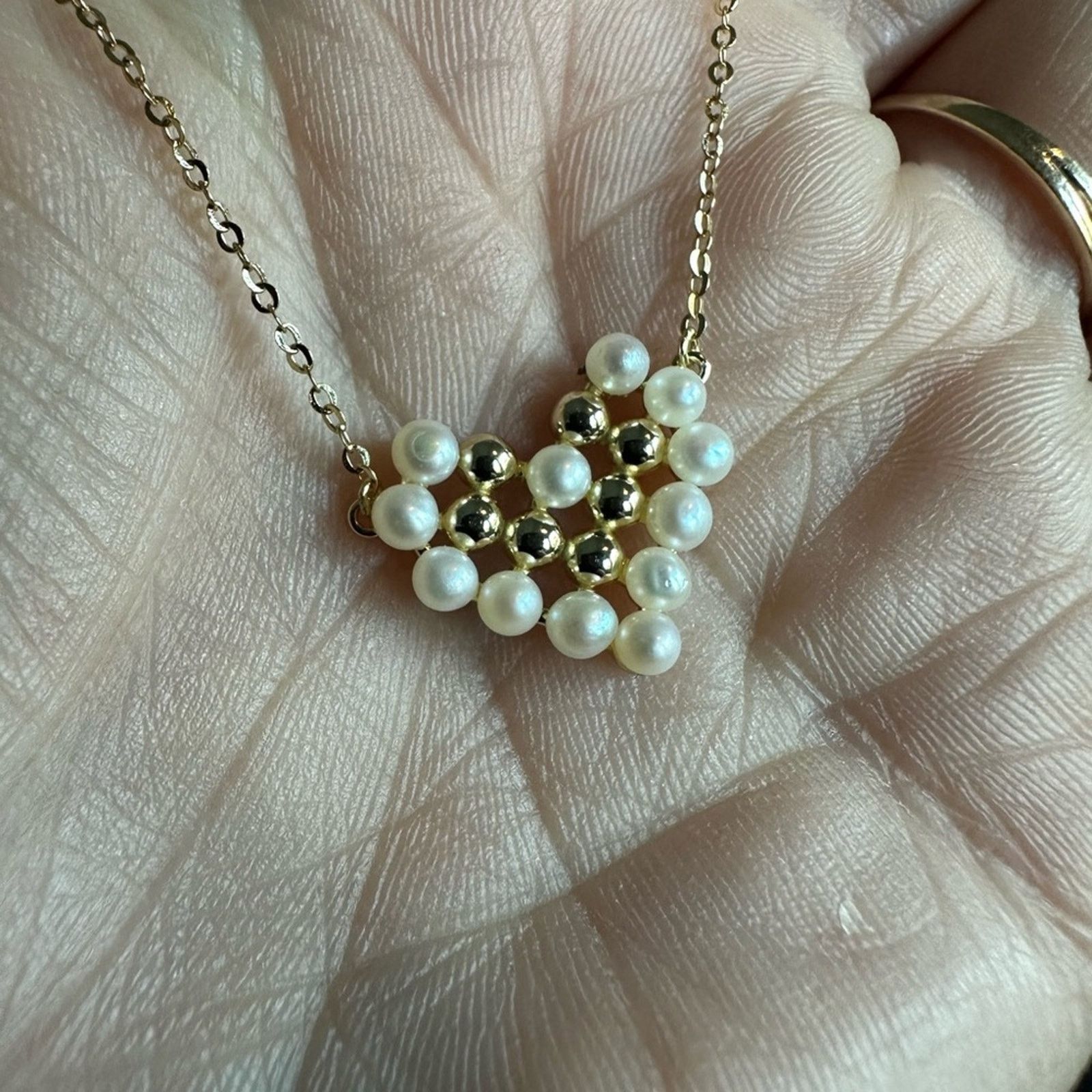 Other NEW Pixilated Gold & Freshwater Pearl Heart Necklace Size ONE SIZE - 8 Thumbnail