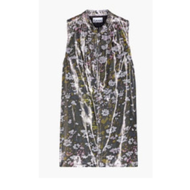 Ganni Ganni Floral print silk blend Metallic top Olive Green Size S / US 4 / IT 40 - 1 Thumbnail