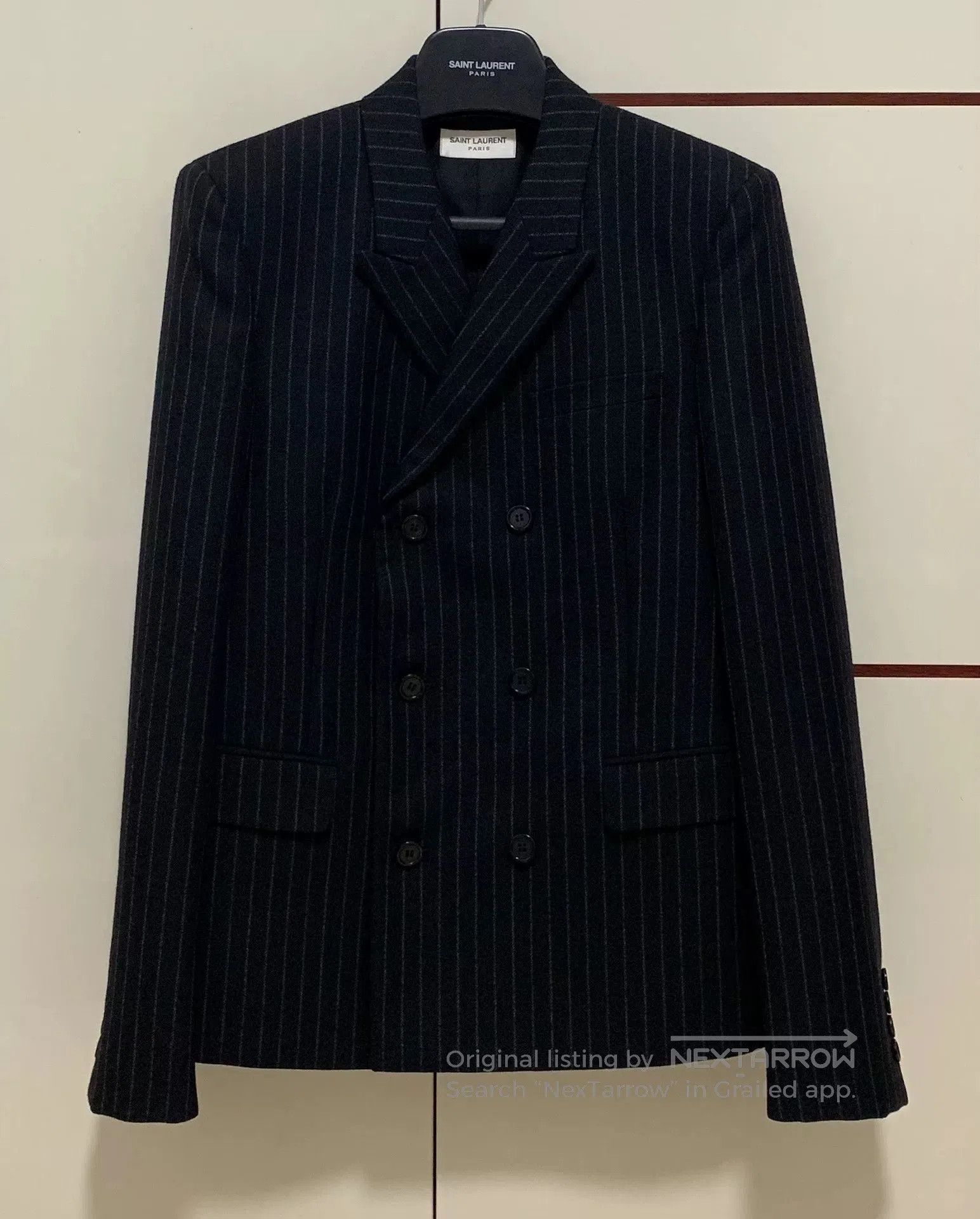 Saint Laurent Double-Breasted Pinstripe Blazer.