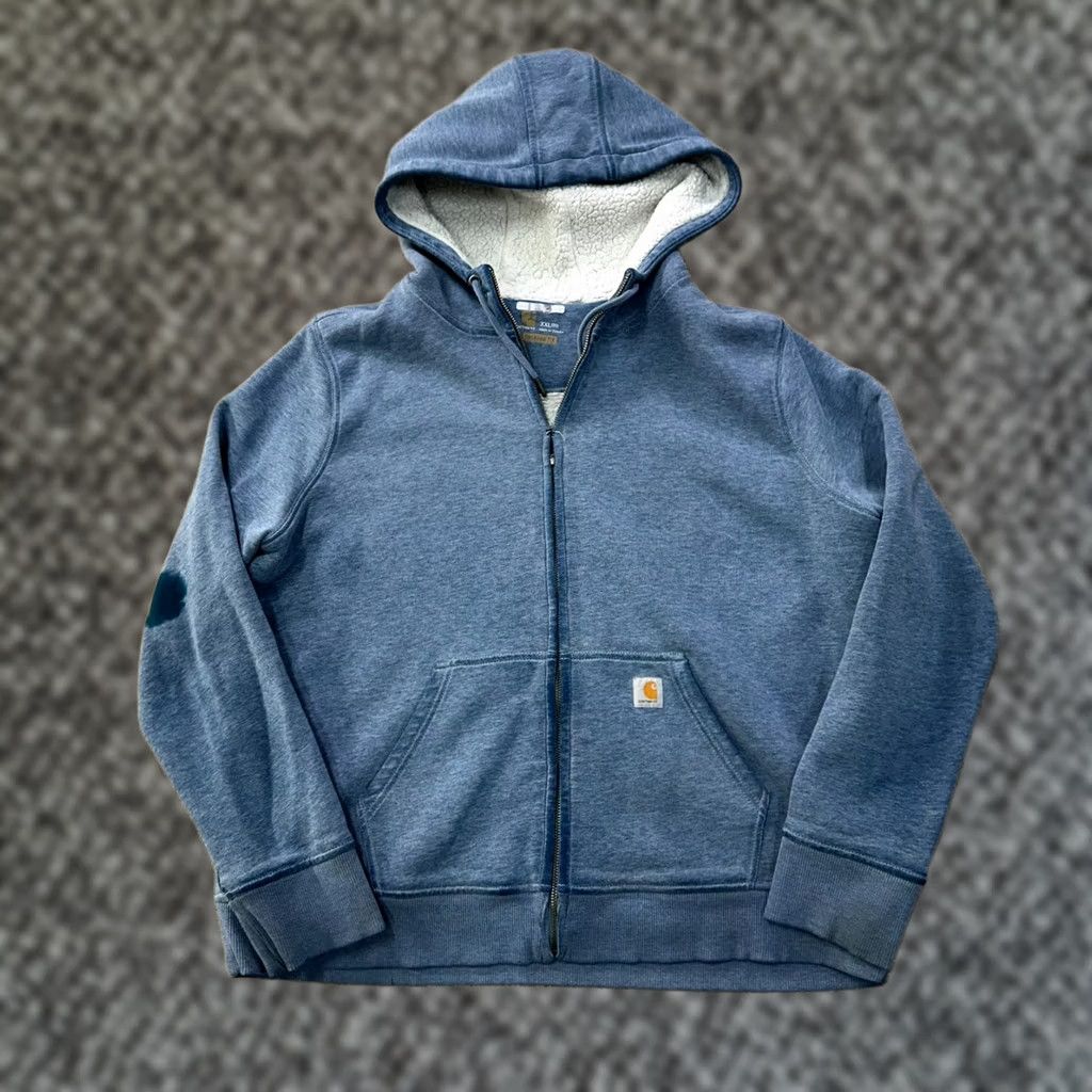 Carhartt VINTAGE Carhartt Hoodie Womens 2XL Hooded Sweatshirt Blue Workwear distressed Size XXL / US 16-18 / IT 52-54 - 1 Thumbnail