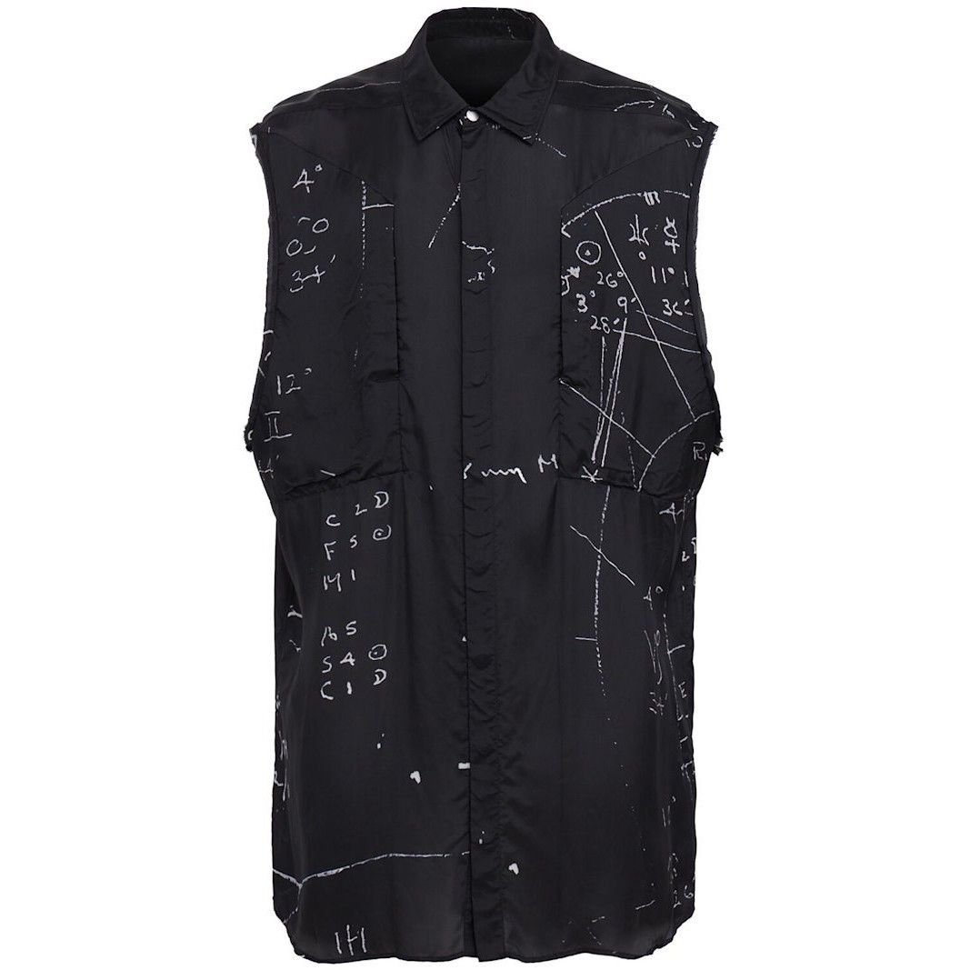 RICK OWENS Jumbo Sleeveless Graphic Black Viscose Blend Shir