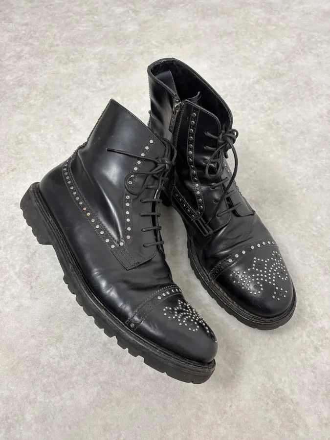 Emporio Armani 2000s Emporio Armani Studded Black Leather Boots Size US 12 / EU 45 - 5 Thumbnail