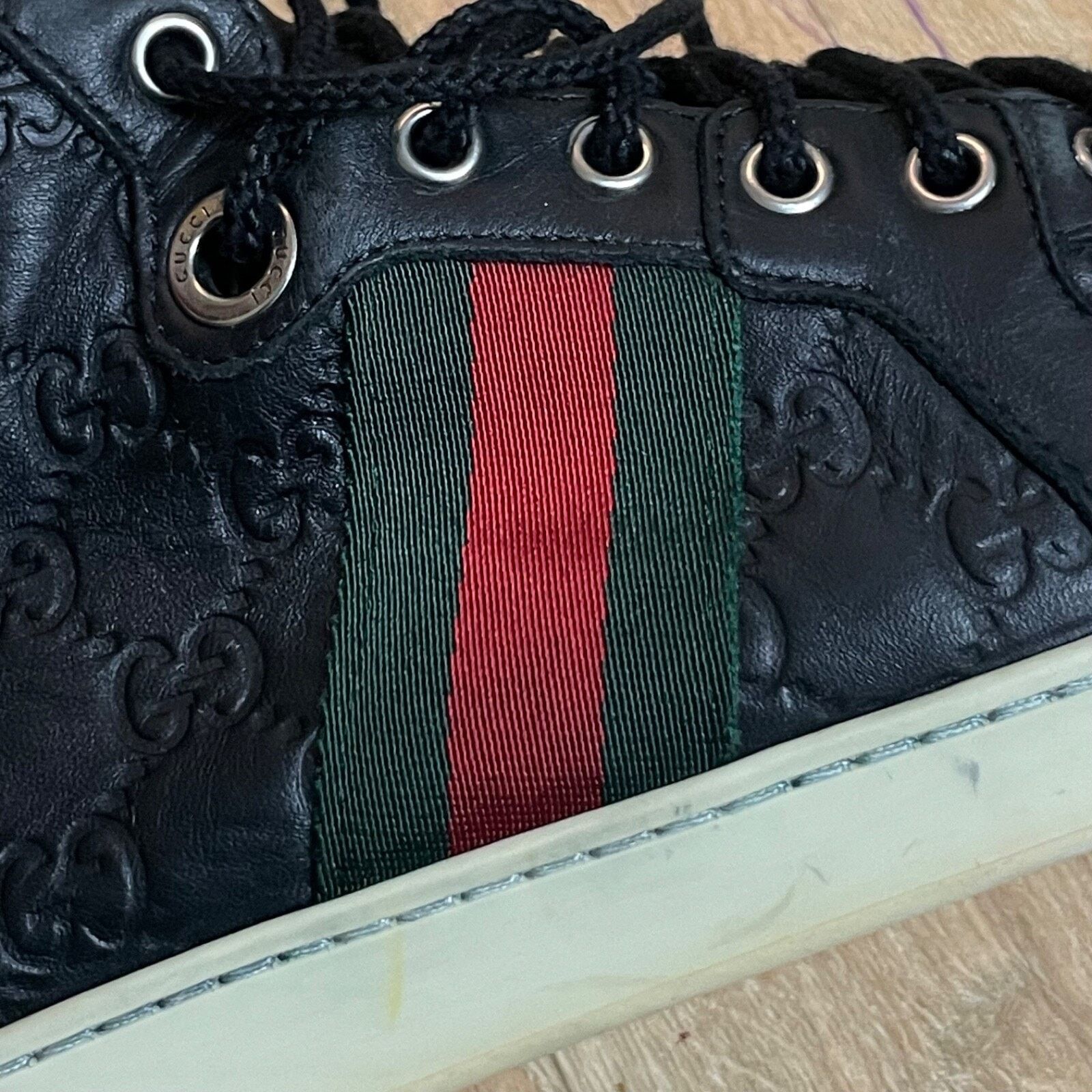 Gucci GUCCI Sneakers GG Web Dapper Black Leather High Top Monogram Size US 8 / EU 41 - 11 Thumbnail