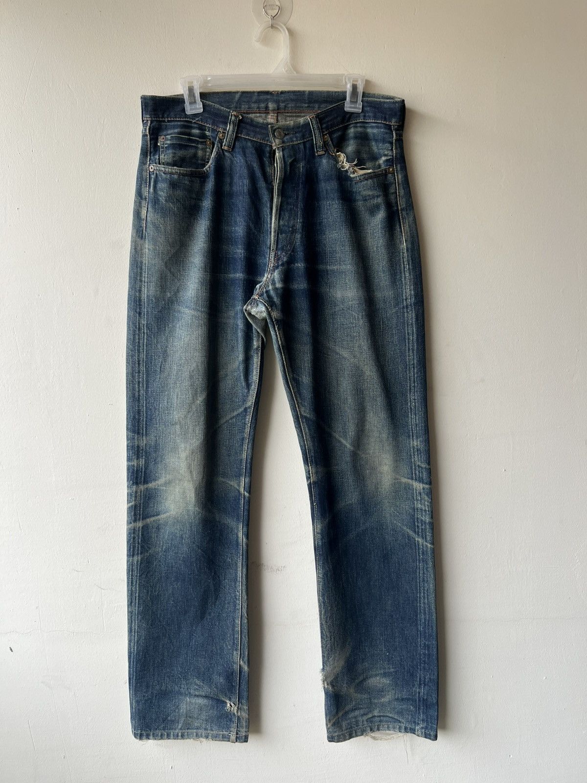 Full Count & Co. Trashed VTG Full Count Aging Dirty Mud Denim Selvedge Jeans Size US 32 / EU 48 - 2 Thumbnail