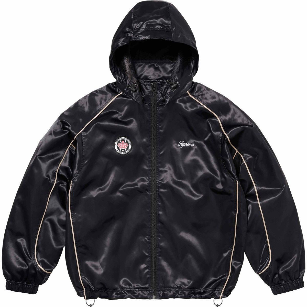 image of Supreme Satin Hooded Track Jacket in Black, Men's (Size XL)