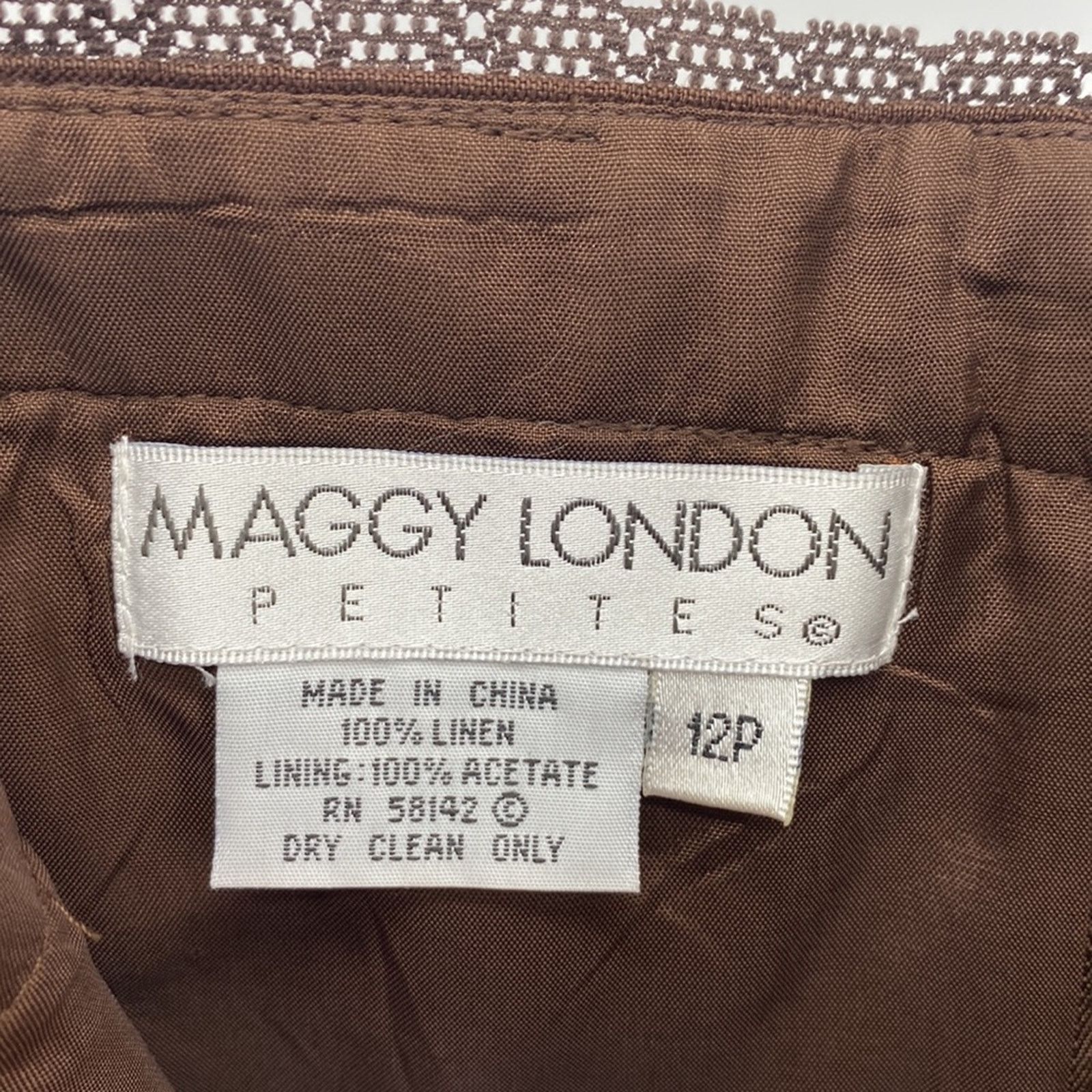 MAGGY LONDON Vintage Maggy London Brown Linen Dress Lace midi 90s Y2K Size XL / US 12-14 / IT 48-50 - 7 Thumbnail