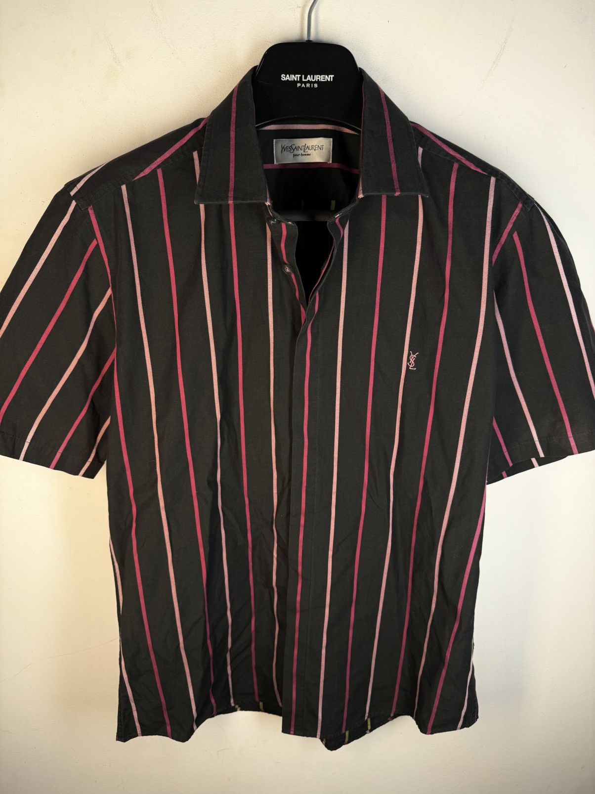 Yves Saint Laurent Black YSL Shirt Short Sleeve Button Up Striped Vintage 90s Size US M / EU 48-50 / 2 - 11 Thumbnail