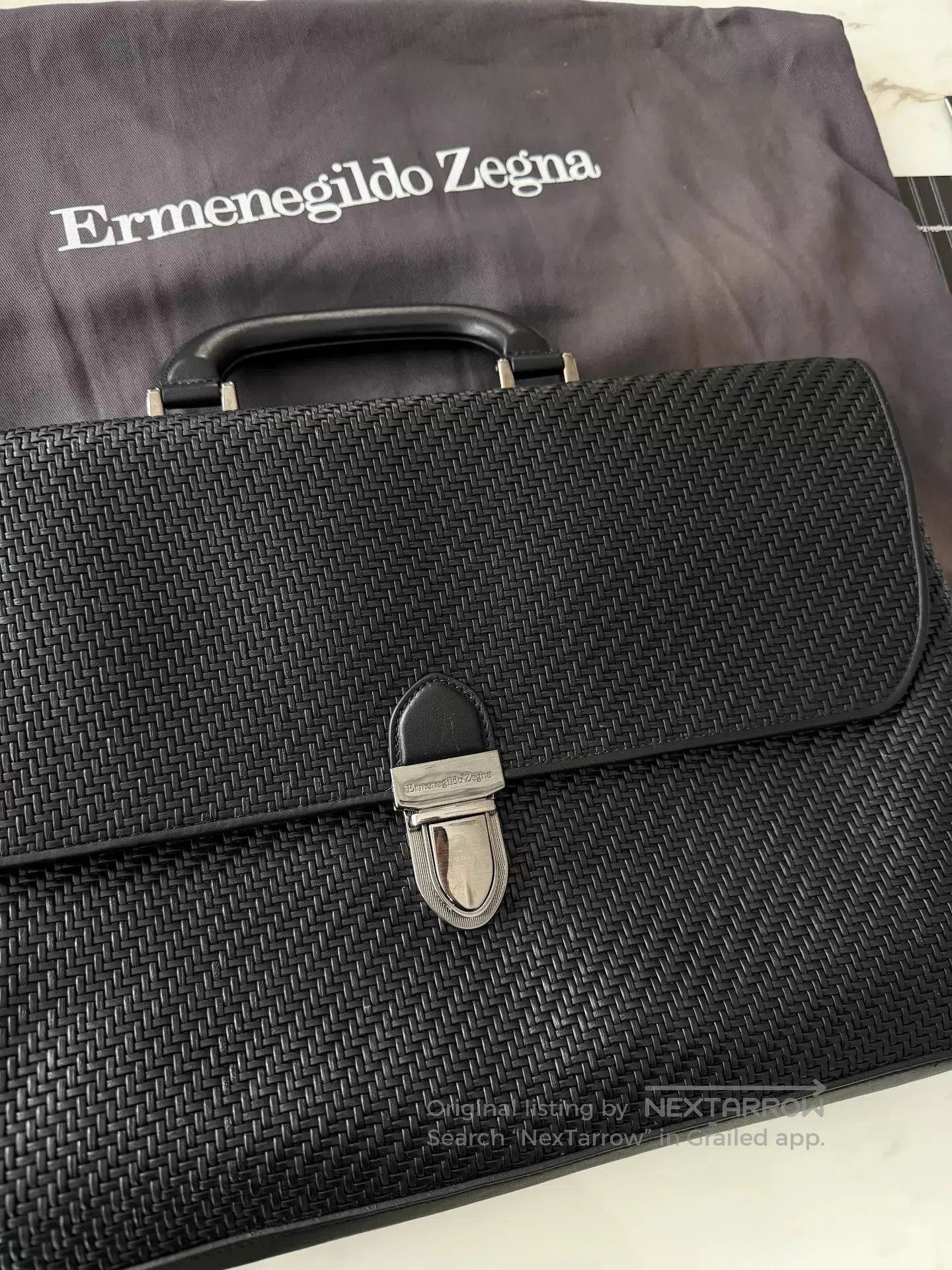 Ermenegildo Zegna Black Woven Briefcase with Lock Closure. Size ONE SIZE - 2 Thumbnail