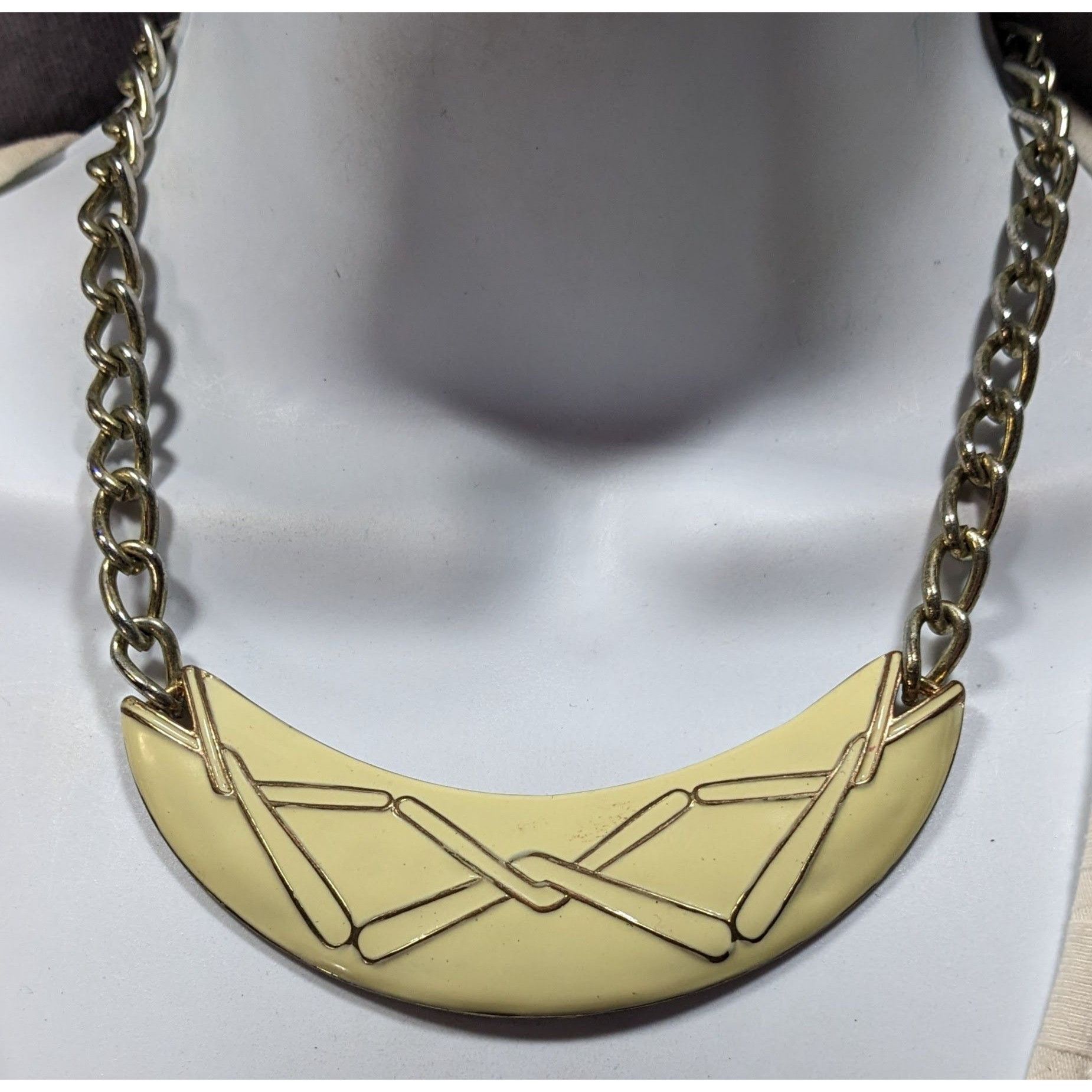 Other Vintage Abstract Modernist Cream And Gold Tone Statement Nec Size ONE SIZE - 4 Thumbnail