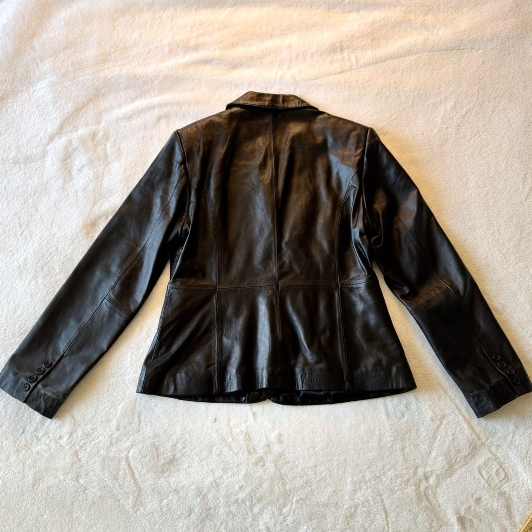 Vintage John Paul Richard Leather Jacket Women 10 Black Button Front Mid-Length Blazer Coat Size L / US 10 / IT 46 - 2 Thumbnail