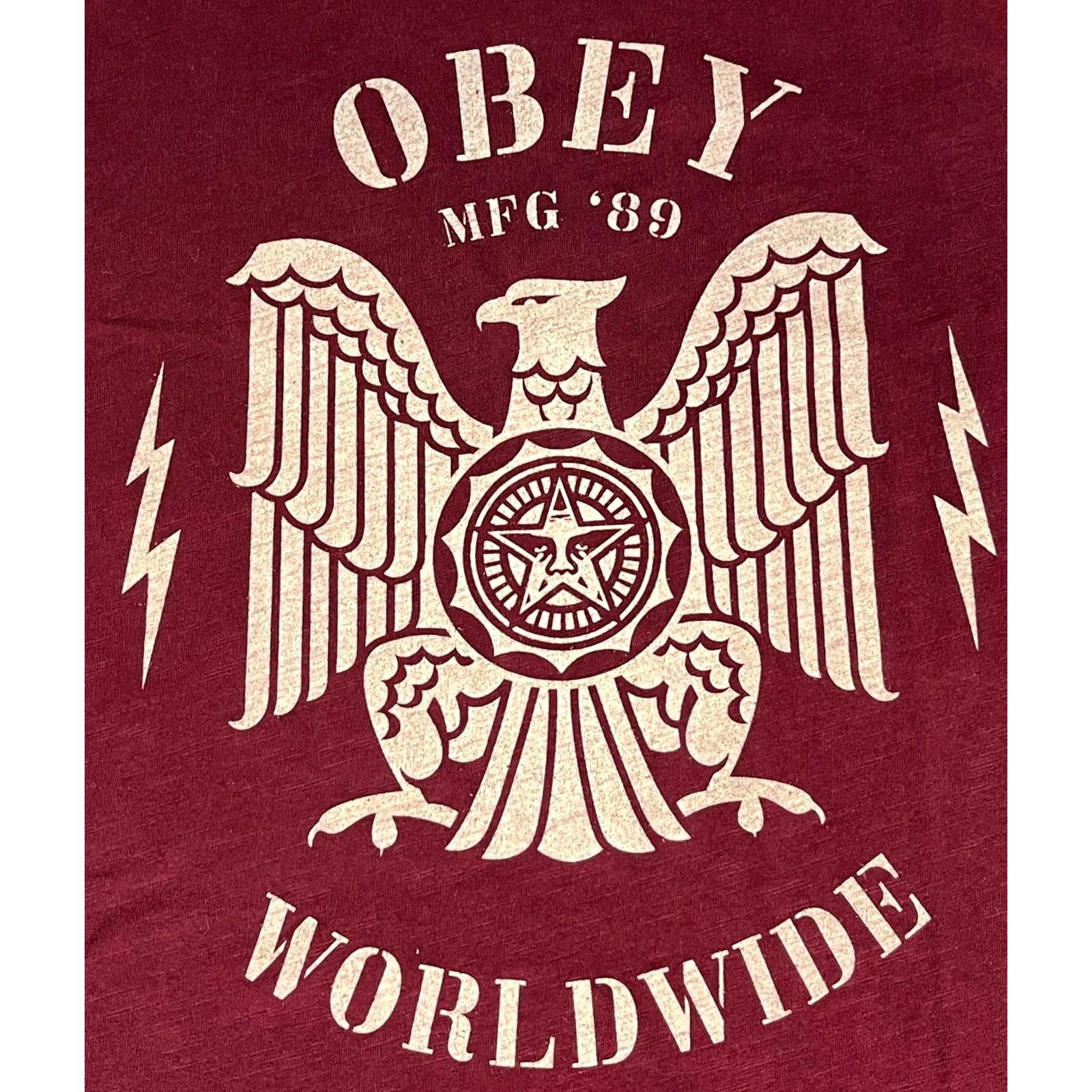 Obey OBEY Worldwide MFG '89 T-Shirt Unisex Adults M Crew Neck Short Sleeve Maroon USA Made a Size US M / EU 48-50 / 2 - 3 Thumbnail
