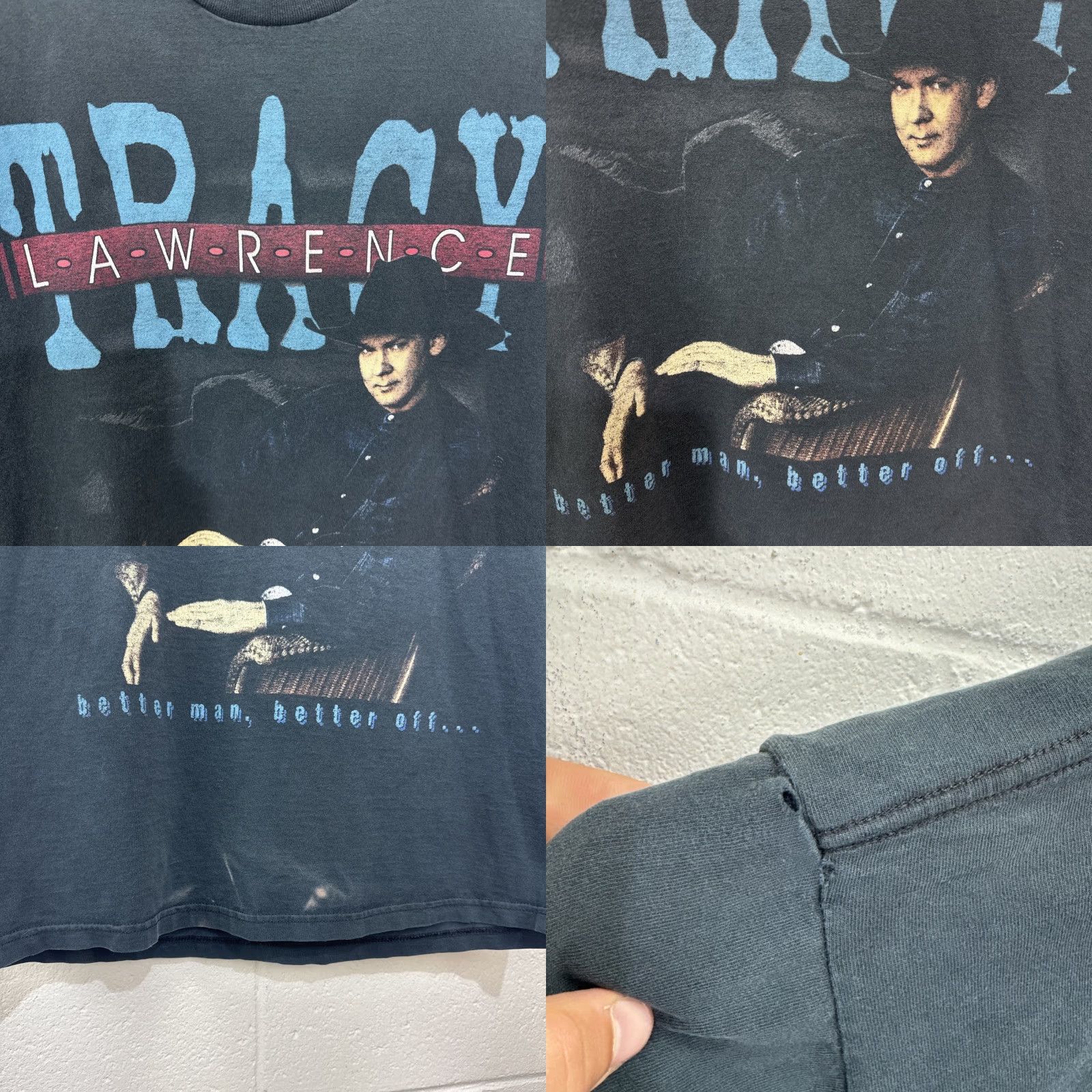 Jerzees VINTAGE 1997 Tracy Lawrence BETTER MAN BETTER OFF 90s Music T-Shirt Men Large Black Size US L / EU 52-54 / 3 - 8 Thumbnail