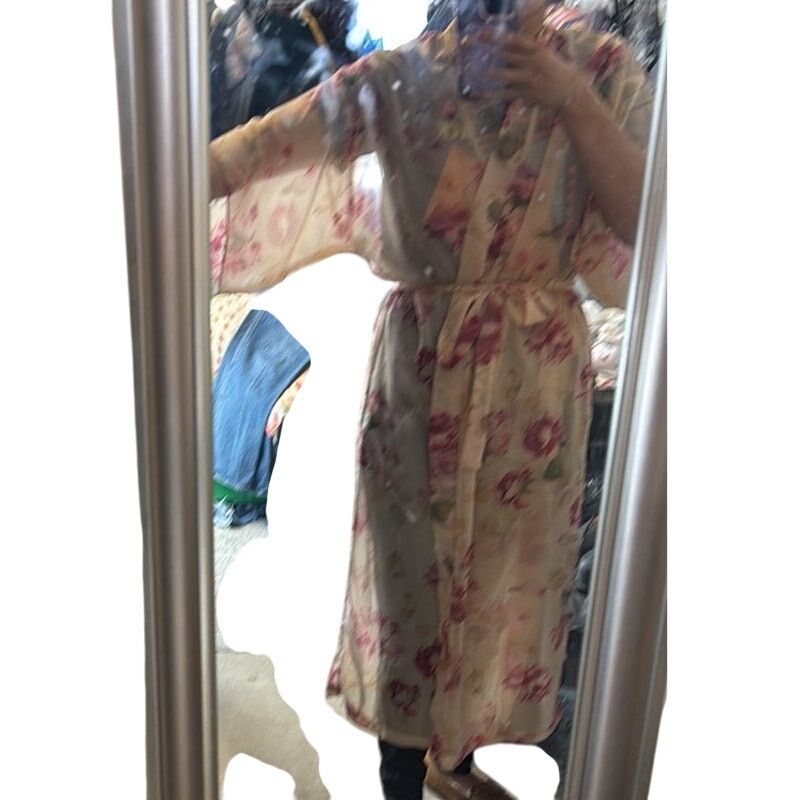 Vintage Vintage 80s pink floral sheer kimono sleeves robe size s/m Size ONE SIZE - 9 Thumbnail