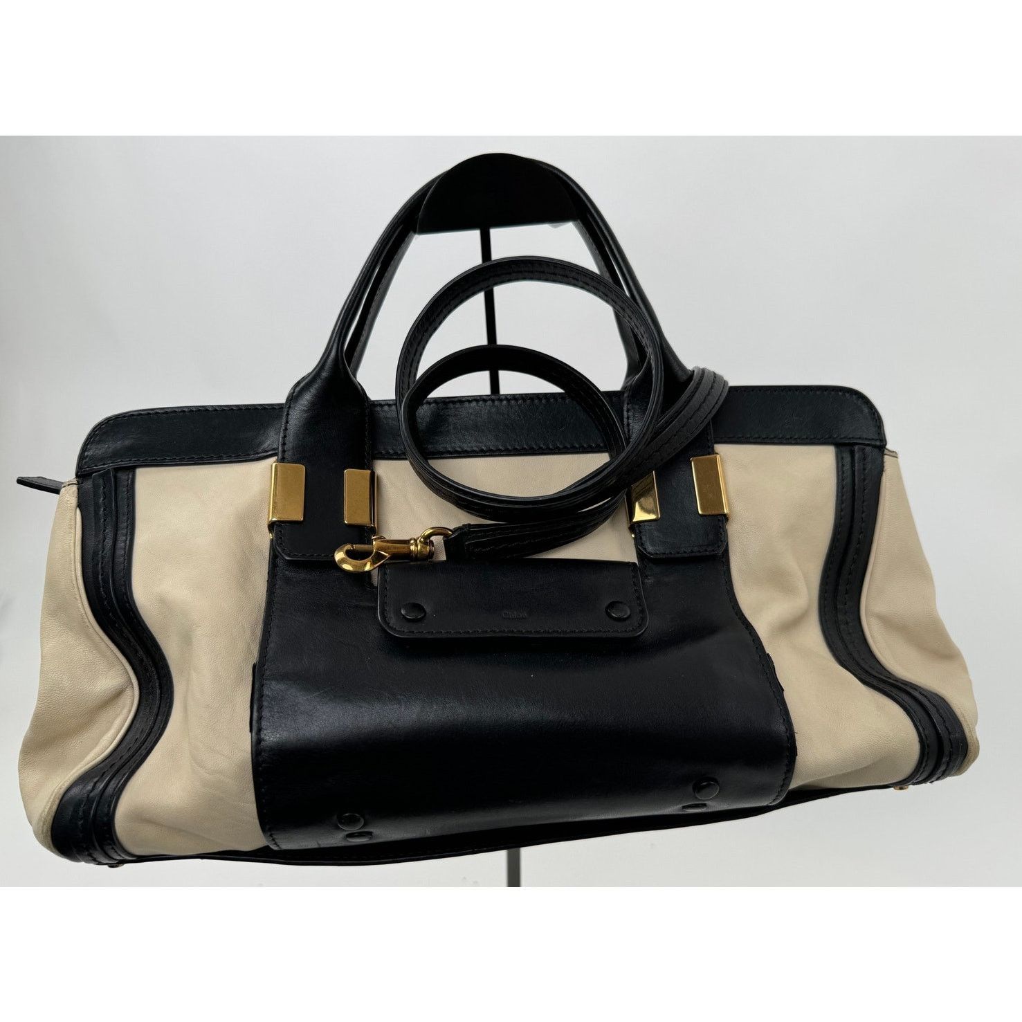 Chloe Chloe Black Cream Leather Colorblock Weekender Two Way Bag Size ONE SIZE - 7 Thumbnail