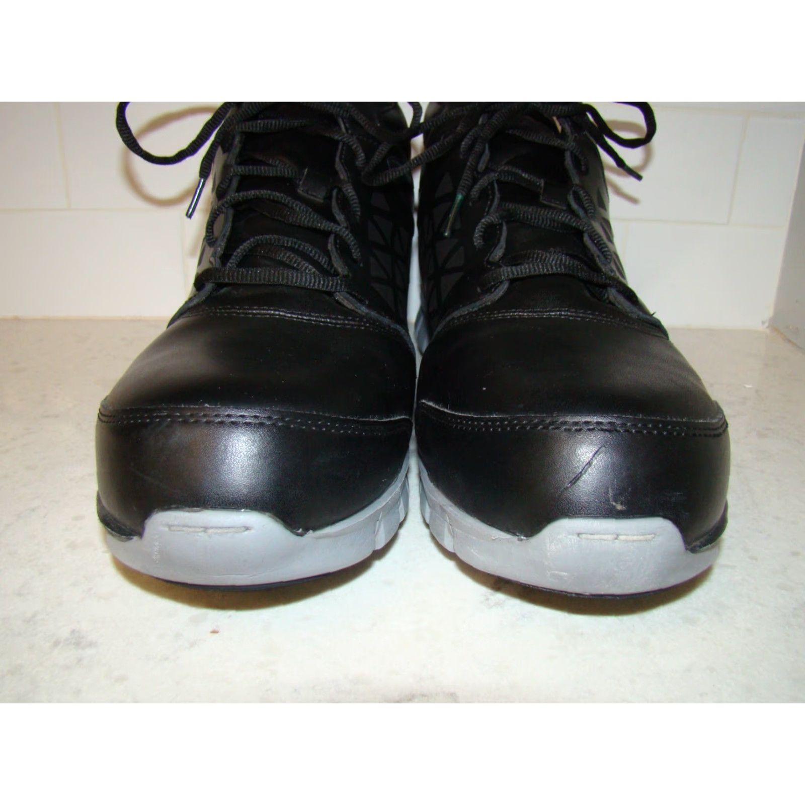 Reebok VINTAGE? No, but adjust: Reebok Work Mens Size 14 W Black Leather Mid Cut Boots ASTM F2413-18 EH Work Boots Size US 14 / EU 47 - 2 Thumbnail